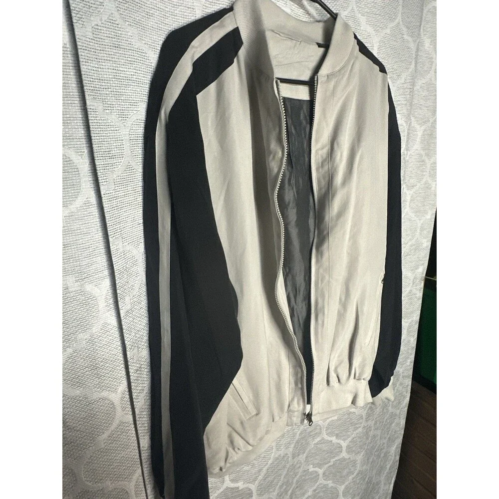 Vintage Bugatchi Uomo 100% Silk Bomber Jacket Colorblock White Black XL